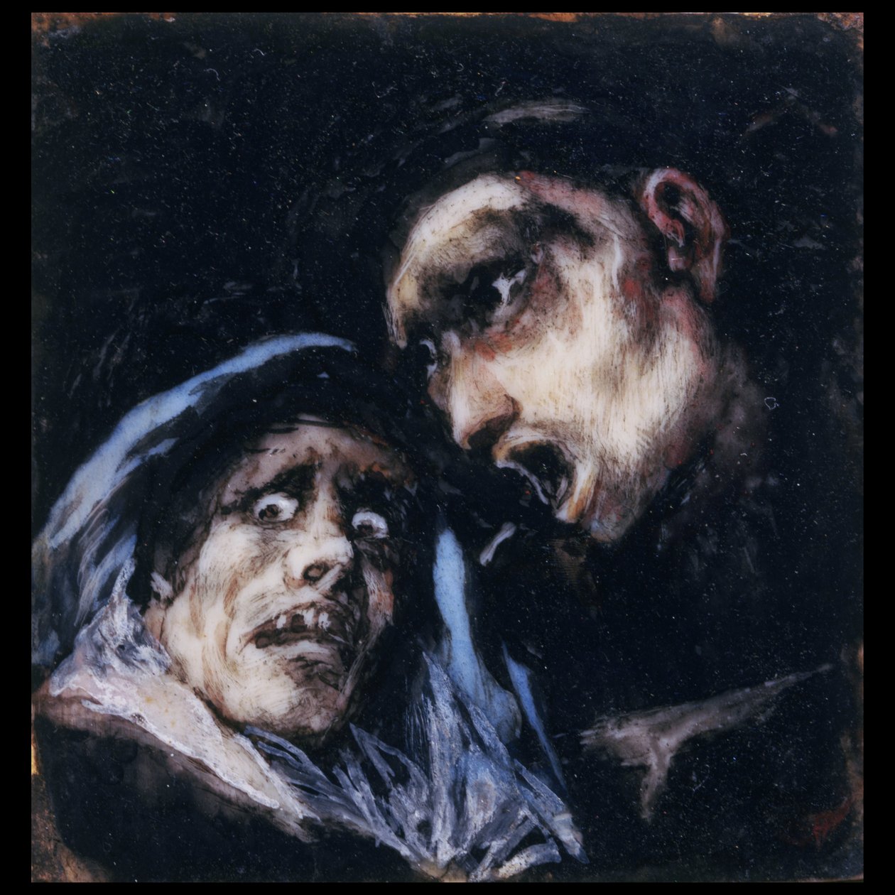 Munk taler til en gammel kvinde af Francisco de Goya