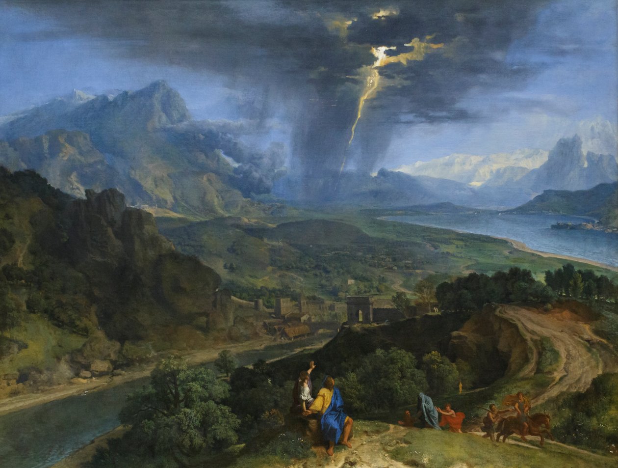 Bjerglandskab med lyn, ca. 1675 (olie på lærred) af Francisque Millet