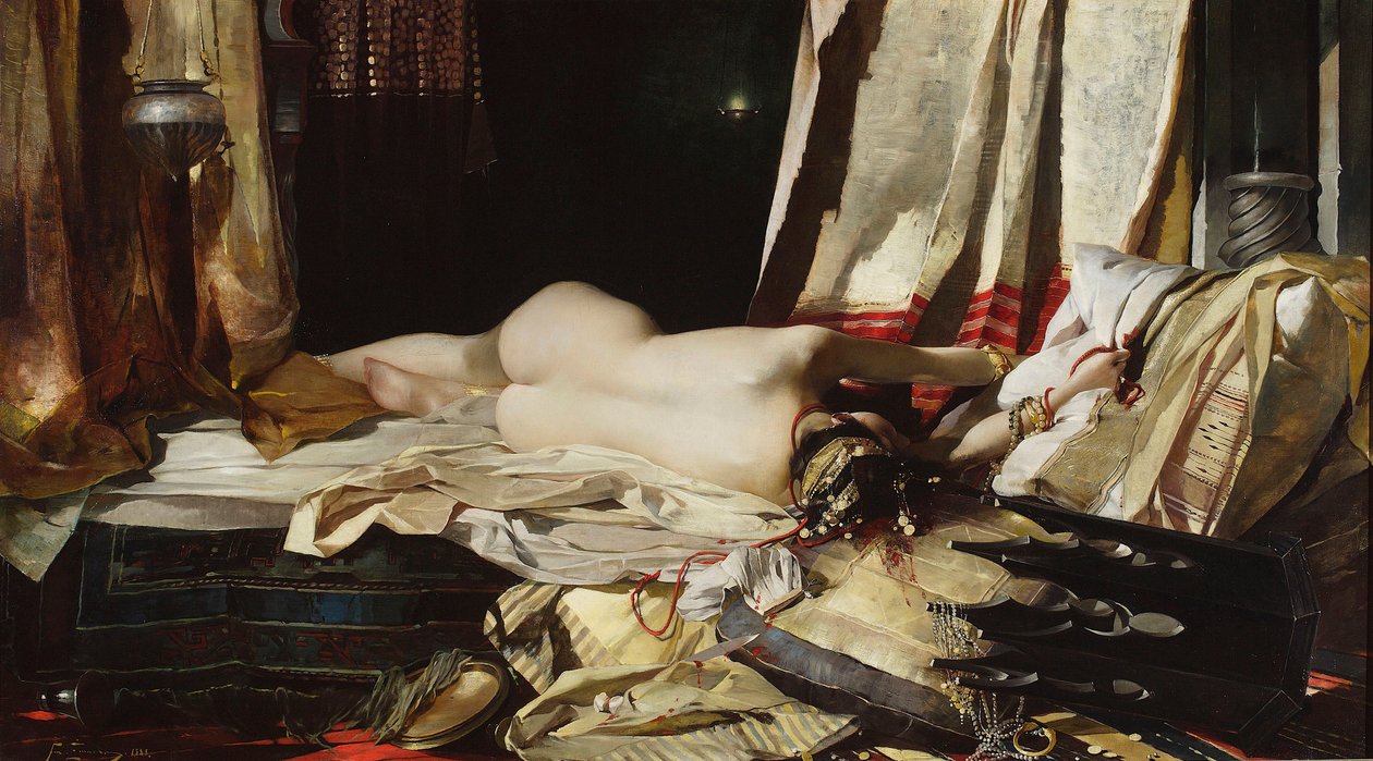 "At Order of the Padishah" (At the Order of the Padishah) Ung kvinde i et harem underkastet den persiske hersker (orientalisme) Maleri af Franciszek Zmurko (1859-1910) af Franciszek Zmurko