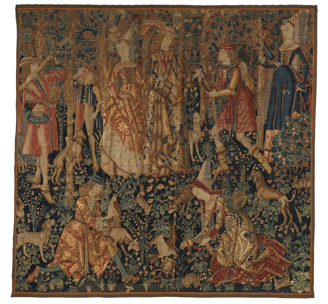 Tapestry, der skildrer fasanjagten, muligvis fra Tournai, c.1480 (Wool & Silk) af Franco Flemish School