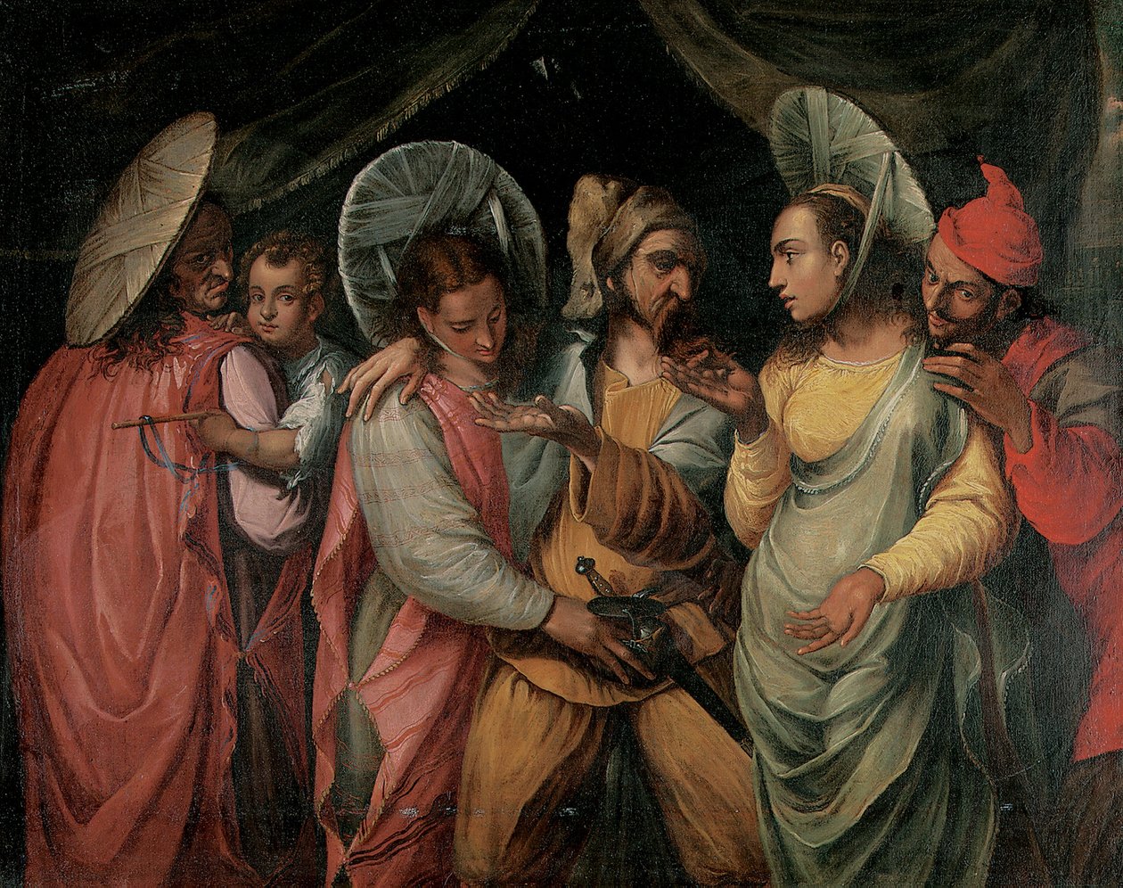 En scene fra Commedia dell"Arte af Franco Flemish School