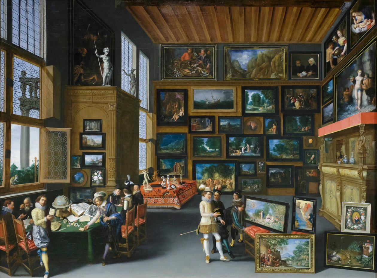 Cognoscenti i et rum med billeder, ca. 1620 (olie på eg) af Franco Flemish School