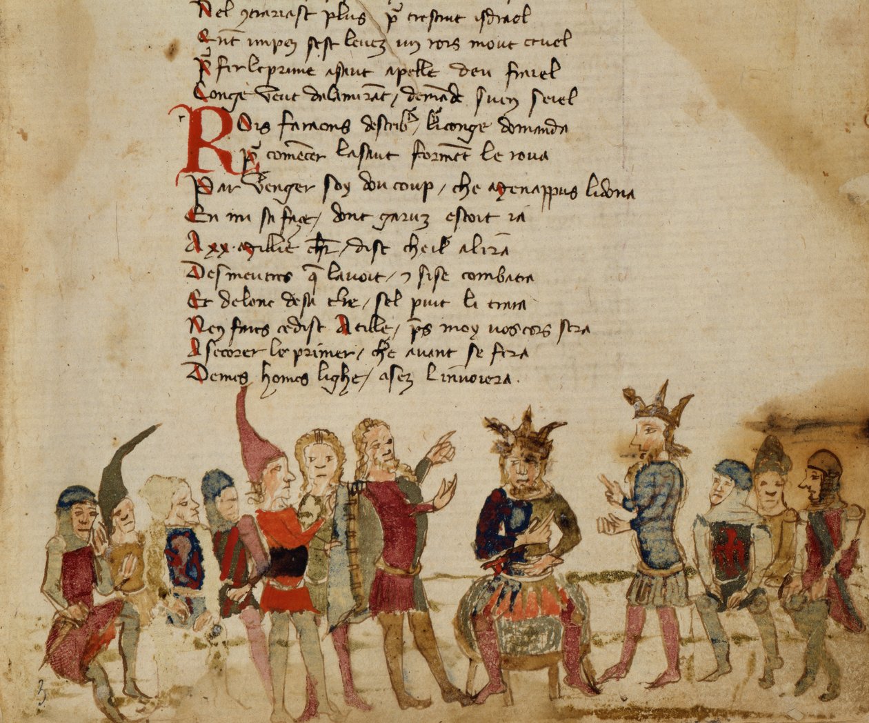 Ms Est 27 W 8.17 f.3r Hunneren Attila (c.406-453) og hans hof, fra The War of Attila af Nicola da Casola af Franco Italian School