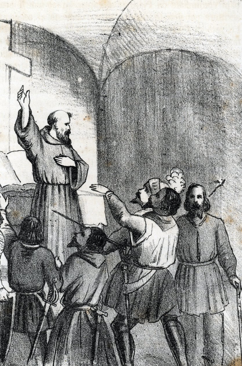 Fjerde Venedig-osmanniske krig: Kirken opfordrer til at slå muslimer på tærsklen til slaget ved Lepante søslag, som opstod den 7. oktober 1571 i Patras-bugten, Grækenland (kristen koalition dagen før slaget ved Lepanto under OttomanðVeneti af Franco Mistrali