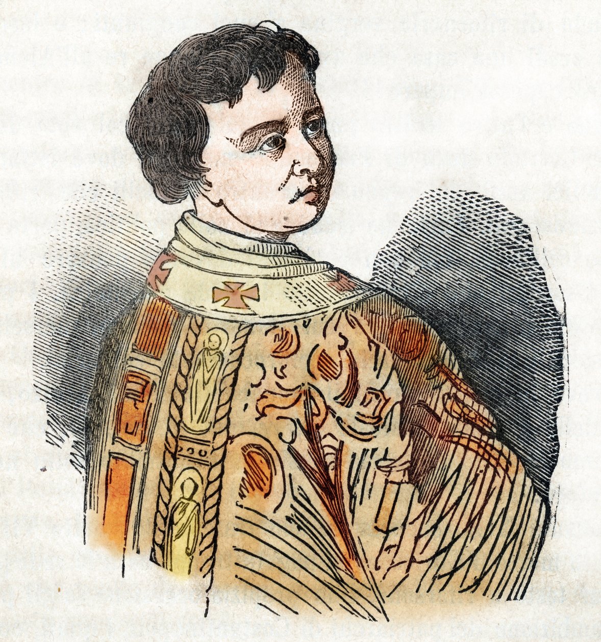 Middelalder: repræsentation af pave Benedikt IX (benedetto, Benedikt eller Benedictus) (1032-1044) Tegning fra "Misteri del Vaticano" af Franco Mistrali af Franco Mistrali