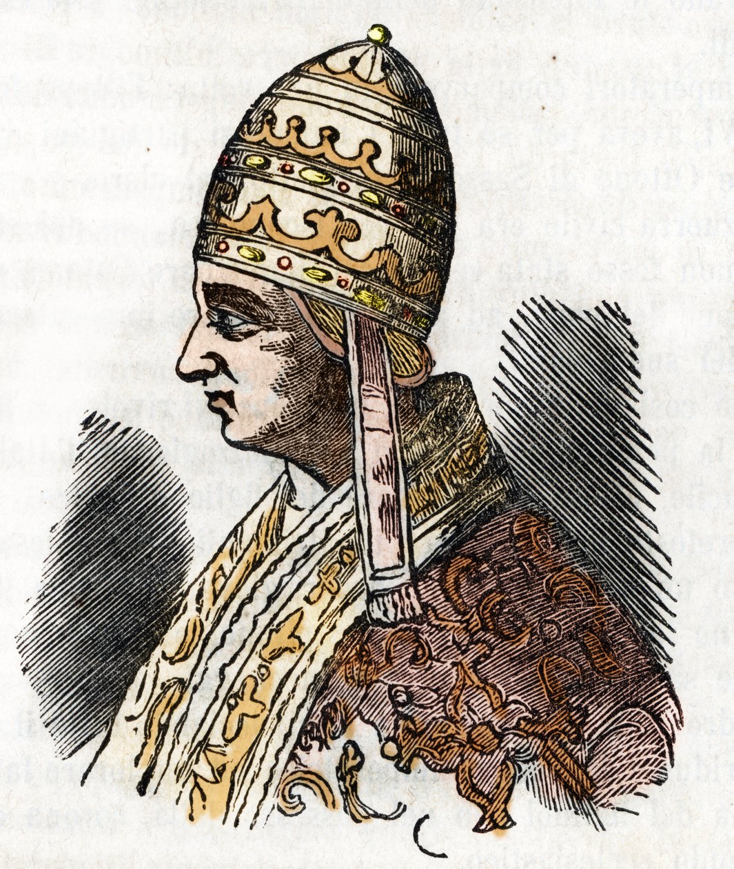 Middelalder: Repræsentation af pave Celestine III (Celestine, Celestine eller Caelestinus) (1191-1198) Tegning fra Vatikanets mysterier"" af Franco Mistrali af Franco Mistrali