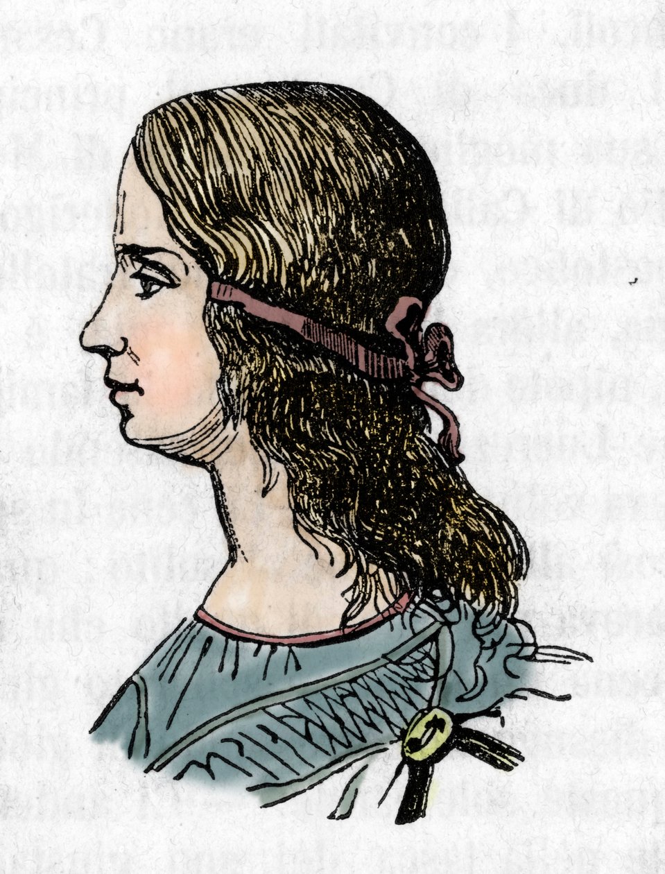 Portræt af Lucrece Borgia (Lucrezia) (1480-1519) Indgravering fra ""Vatikanets mysterier"" af Franco Mistrali 1866 af Franco Mistrali