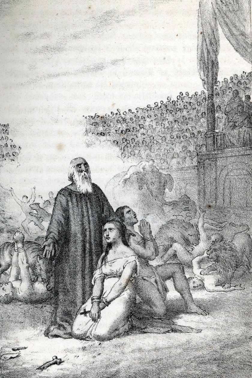 Roman Antiquite: The Christian Martyrs in the Amphitheatre (First Martyrs of the Church of Rome) Tegning fra "" Misteri del Vaticano"" af Franco Mistrali af Franco Mistrali