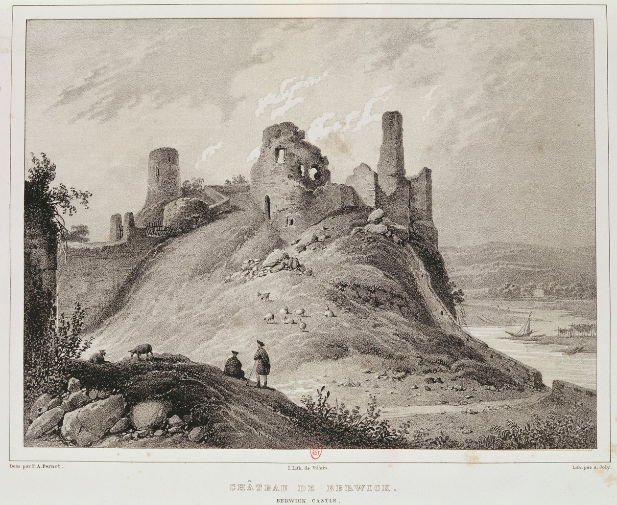 Udsigt over Berwick Castle, Berwick-upon-Tweed, indgraveret af Villain af Francois Alexandre Pernot