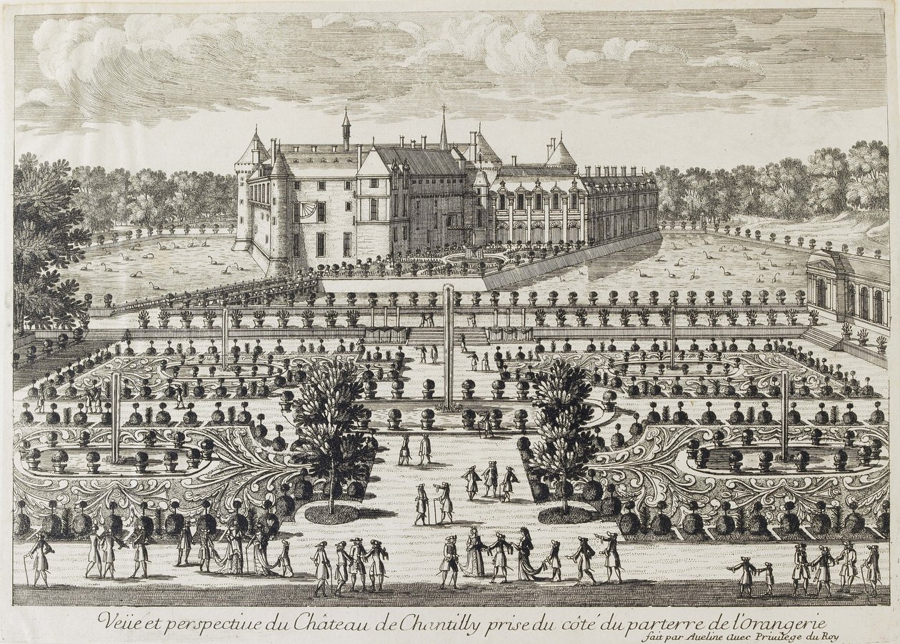 Udsigt over Chateau de Chantilly fra Orangeriet af Francois Antoine Aveline