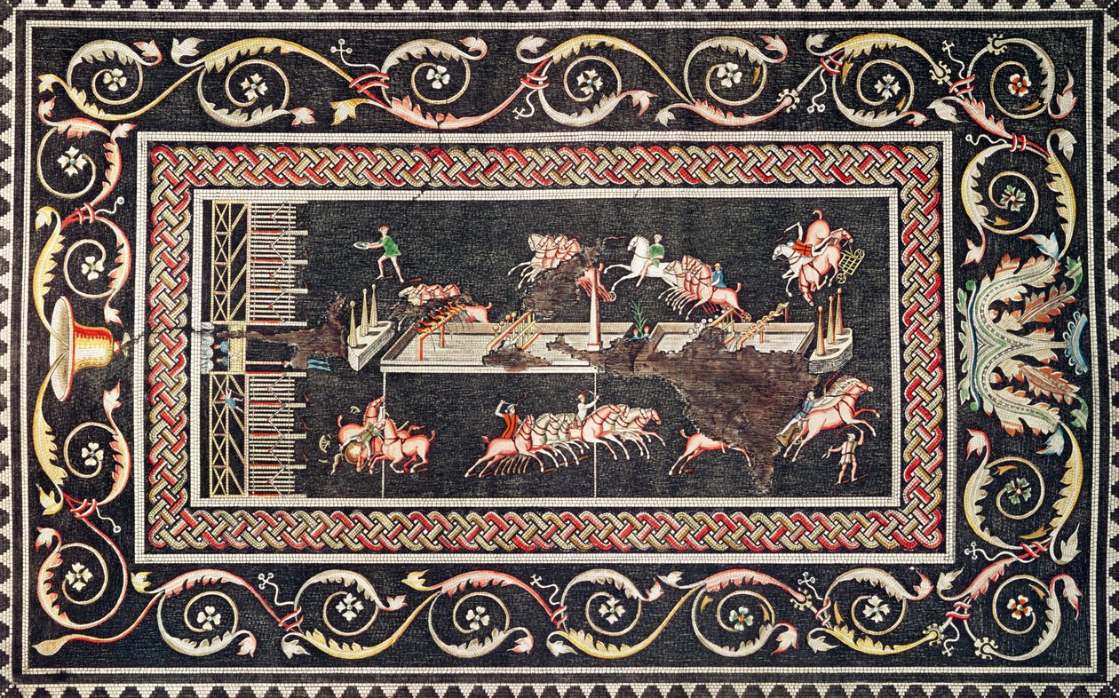 Repræsentation af en mosaik opdaget i Lyon, der forestiller Cirkusspil, 1806 af Francois Artaud