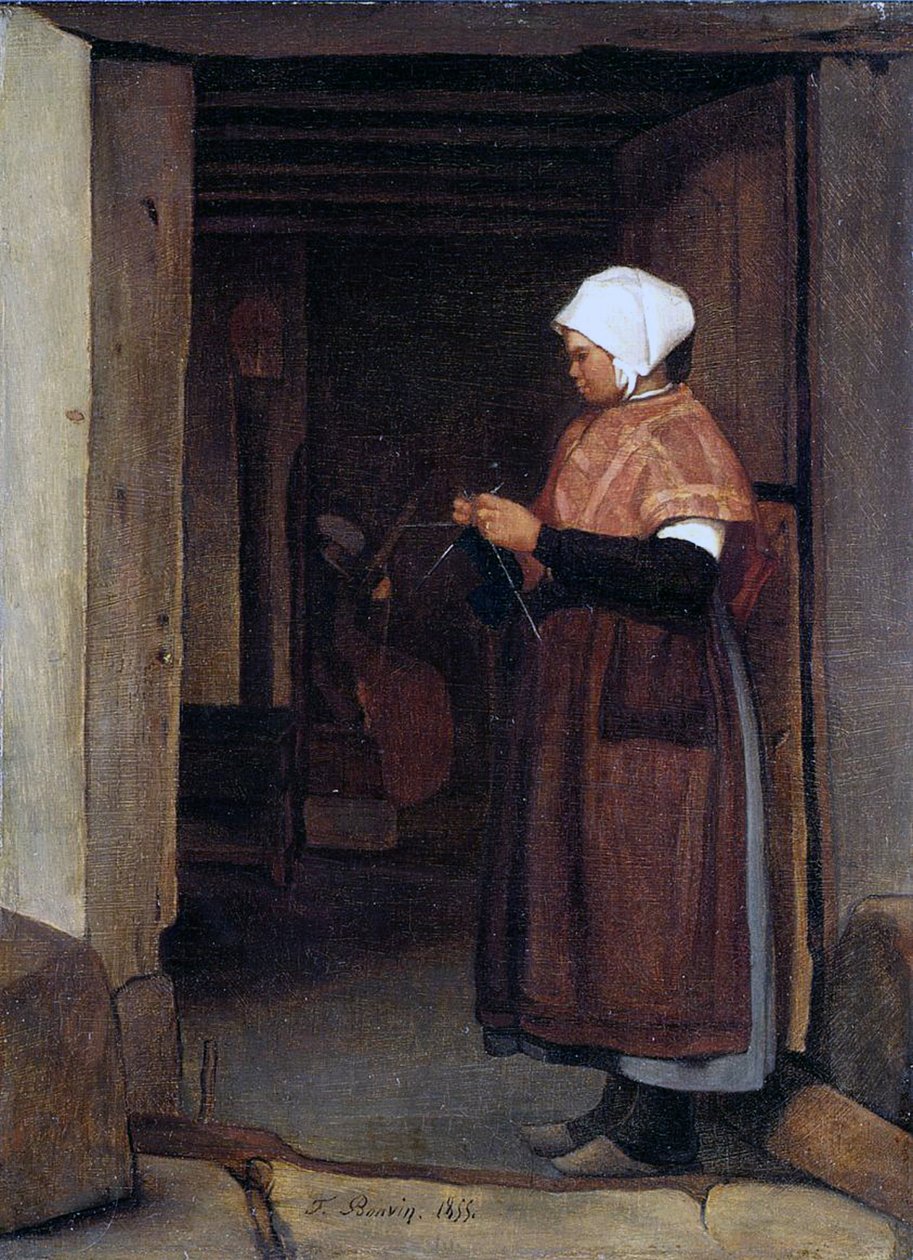 Bondepigestrikning, 1855 af François Bonvin
