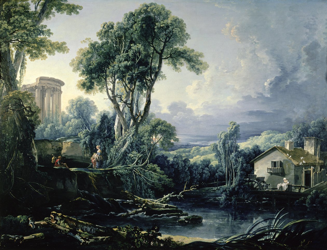 Landskab med vandmølle, 1743 af François Boucher