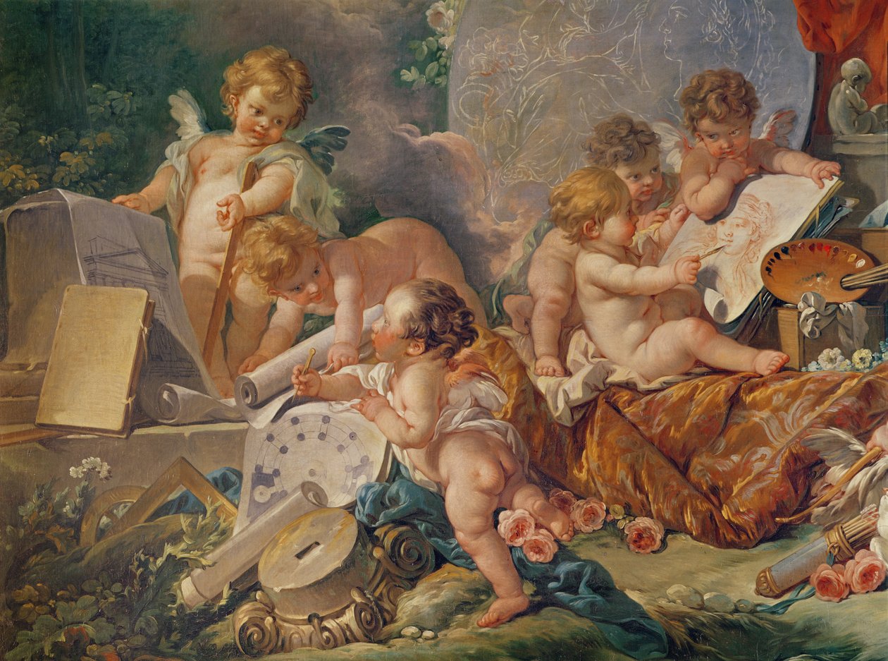 The Meeting of the Arts eller The Geniuses of the Arts (detaljer), 1761 af François Boucher