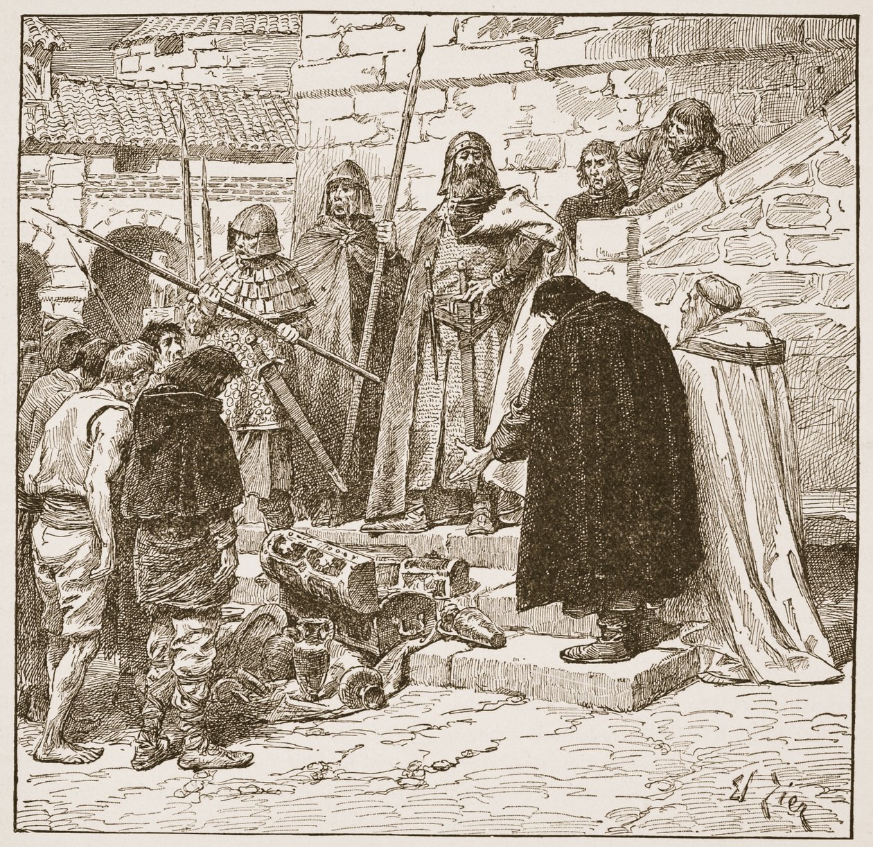 Indsamling af Dane-gelt, illustration fra "The Church of England: A History for the People