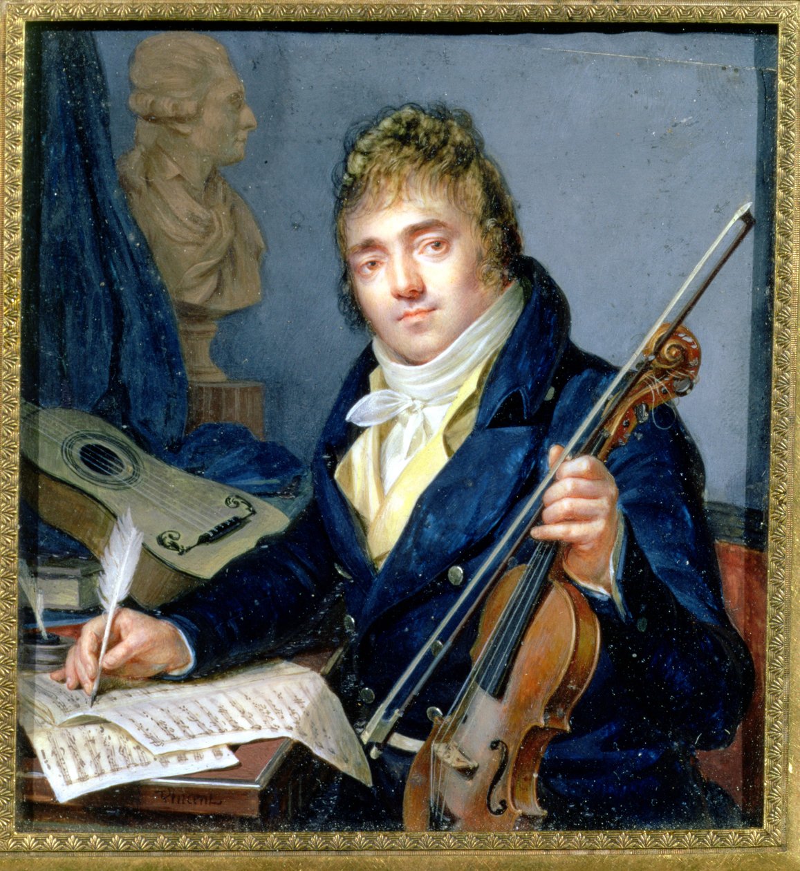 Portræt af en Komponist med hans Violin og Partitur af Francois Elie Vincent