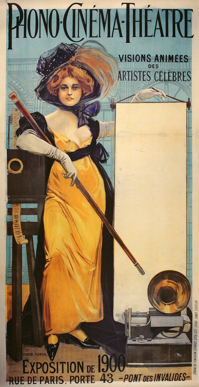 Plakat, der reklamerer for Phono-Cinema-Theatret til den universelle udstilling, 1900 af Francois Flameng
