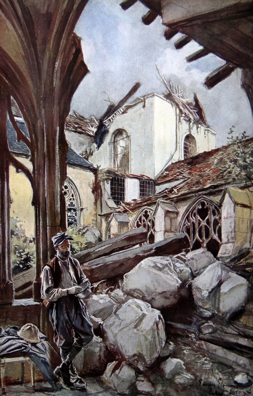 Domkirken i Verdun efter et tysk bombardement, 1914 af Francois Flameng