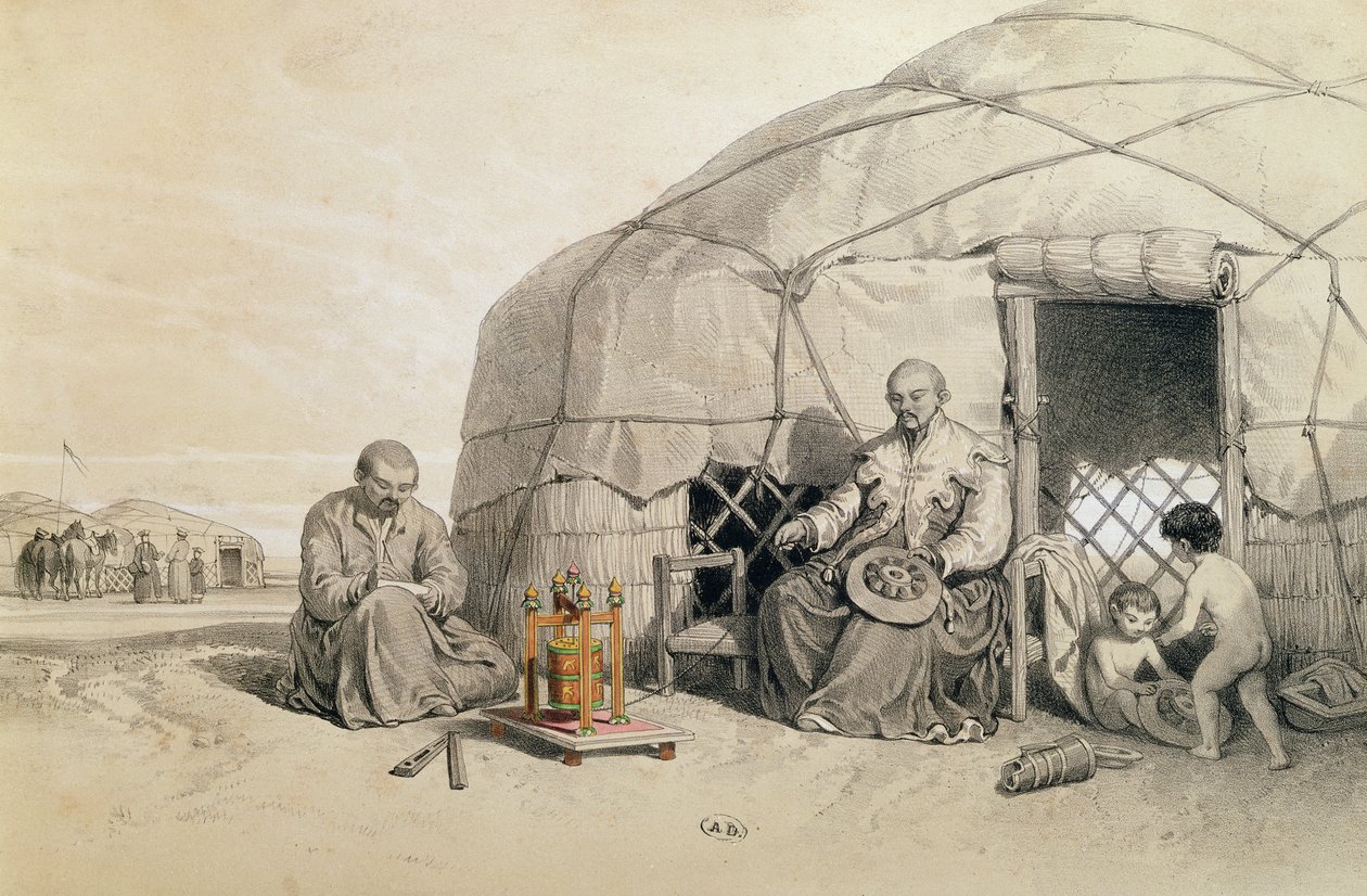 Kalmuks with a Prayer Wheel, Sibirien, illustration fra 