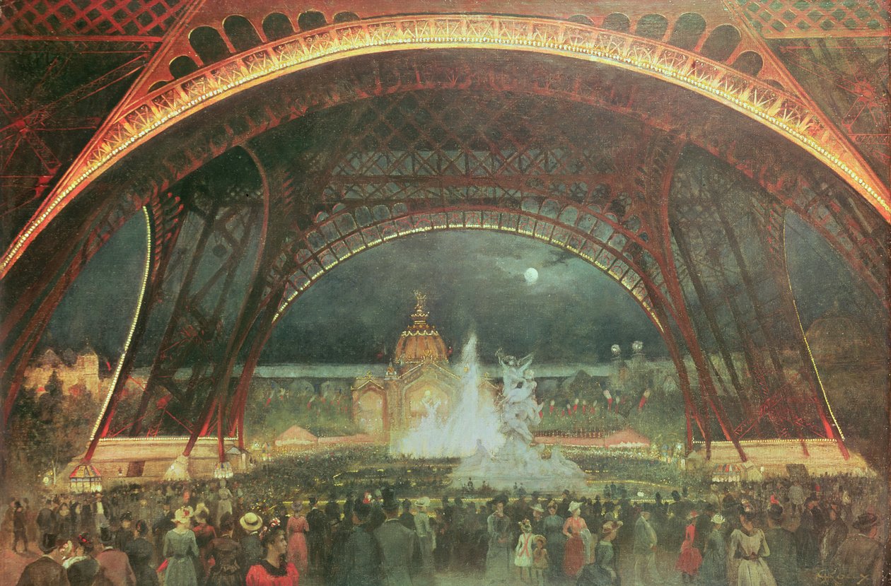 Fejring om natten for Exposition Universelle i 1889 på esplanaden ved Champs de Mars af Francois Geoffroy Roux
