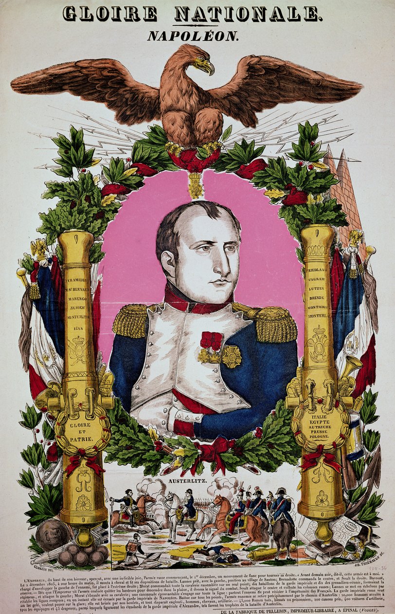 Portræt af Napoleon I (1769-1821) til minde om slaget ved Austerlitz, 2. december 1805, indgraveret af Jean-Baptiste Thiebault af Francois Georgin