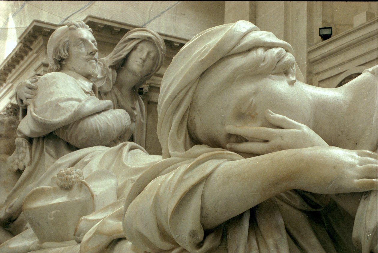 Detalje af begravelsesmonumentet til Armand-Jean du Plessis, kardinal Richelieu 1585-1642, 1694 marmor se også 252687 af Francois Girardon