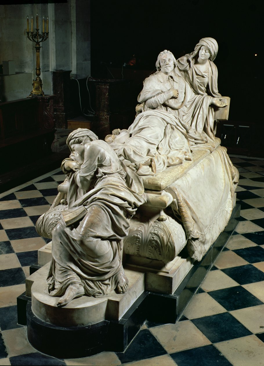 Begravelsesmonument til Armand-Jean du Plessis, kardinal Richelieu (1585-1642), der viser kardinalen, der udløber i fromhedens arme, en grædende statue af den kristne lære ved hans fødder, 1675-94 (marmor) af Francois Girardon
