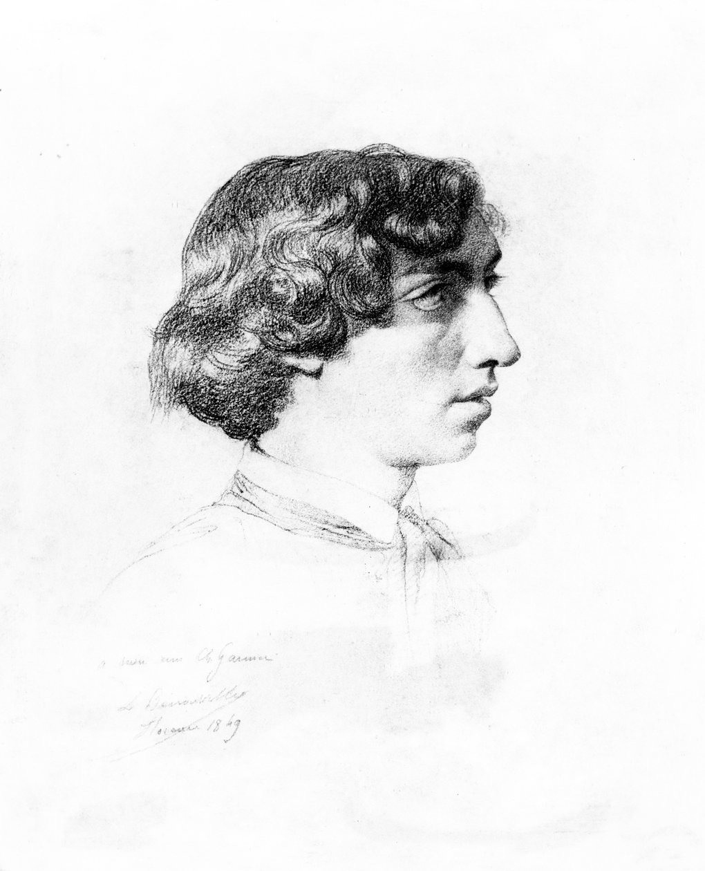 Portræt af Charles Garnier som ung mand, 1849 (farvet farveblyant og kul) af Francois Leon Benouville