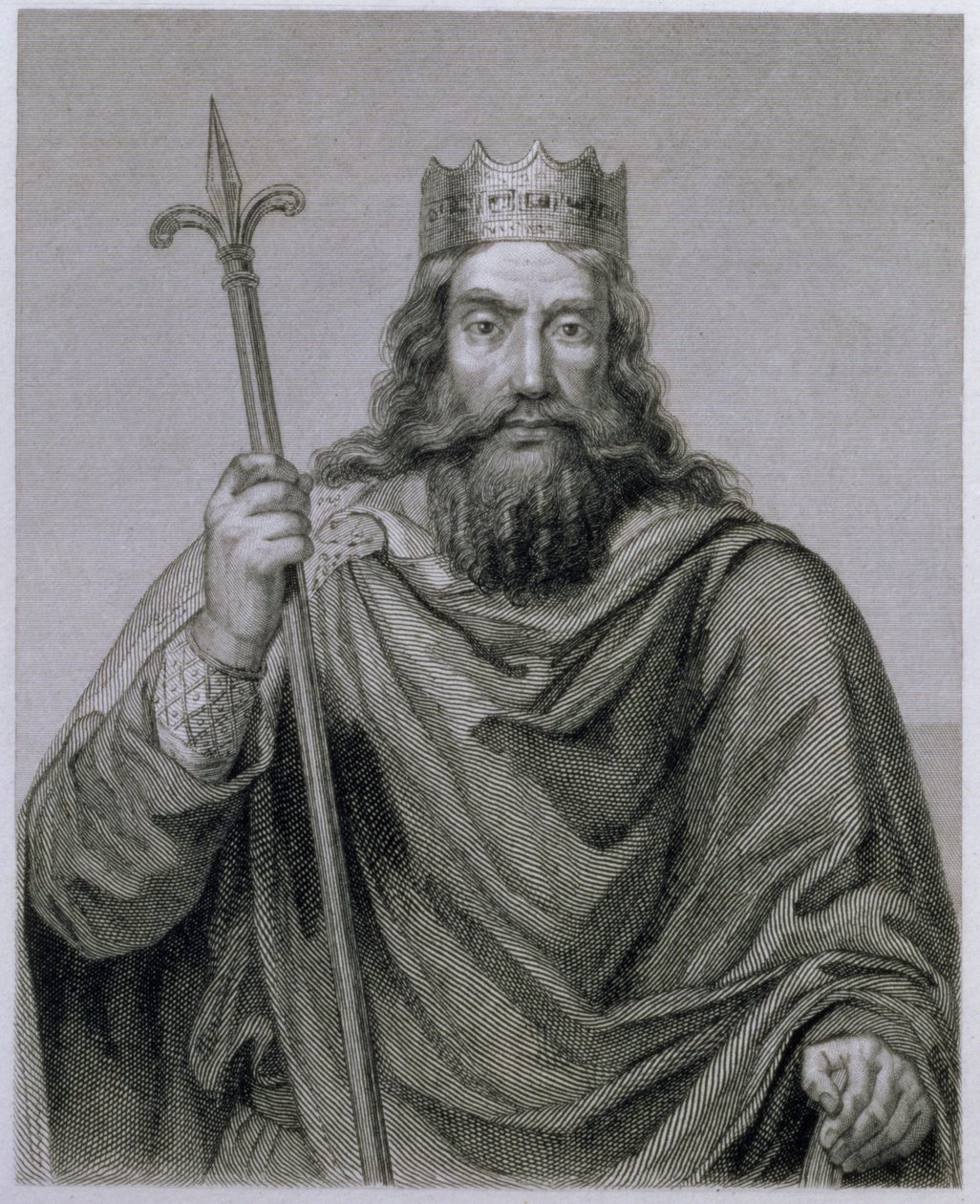 Clovis I (465-511) merovingersk hersker over frankerne, indgraveret af G. Lewy af Francois Louis Dejuinne