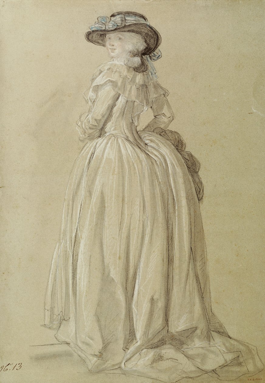 Stående ung kvinde (pastel på papir) af Francois Louis Joseph Watteau