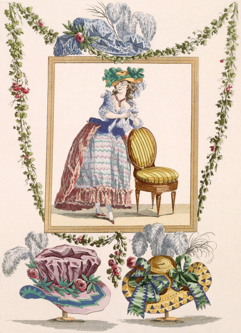 Kvinde i elegant dagkjole med hat, gravering af Duhamel, tallerken nr. 235 fra 
