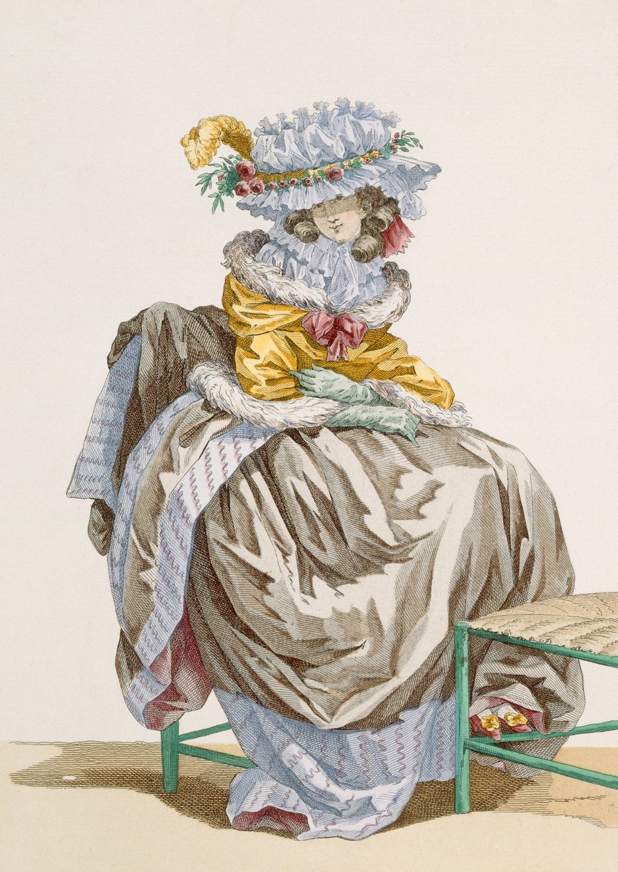 Ung kvinde klædt i engelsk stil, graveret af Dupin, plade nr. 215 fra "Galeries des Modes et Costumes Francais", ca. 1778-87 af Francois Louis Joseph Watteau