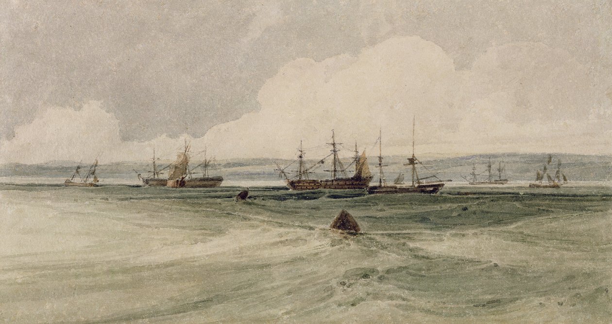 View of Sheerness (wc over grafit på papir) af Francois Louis Thomas Francia
