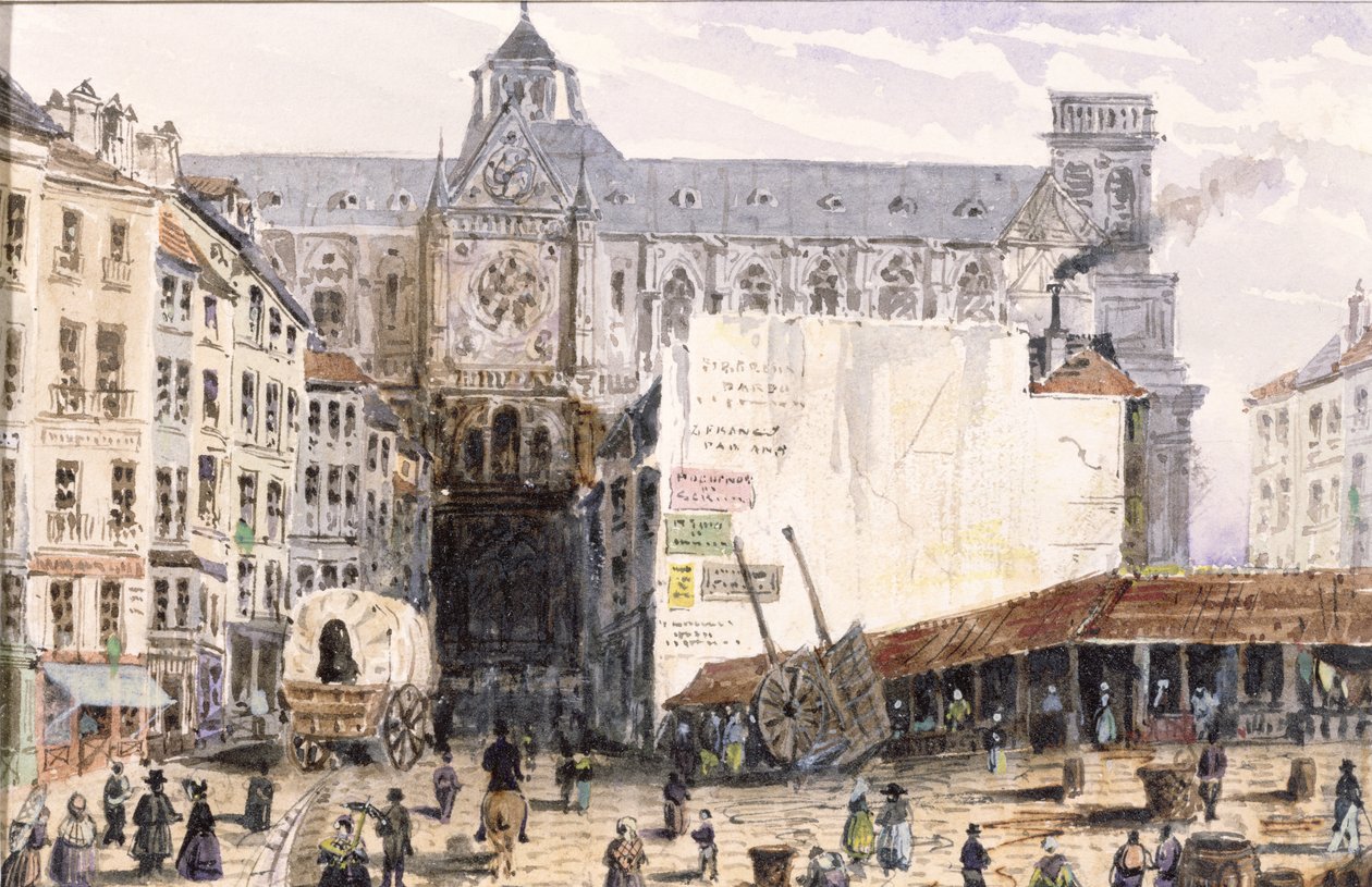 Udsigt over St. Eustache set fra Rue Montmartre, 1830 af Francois Louis Thomas Francia