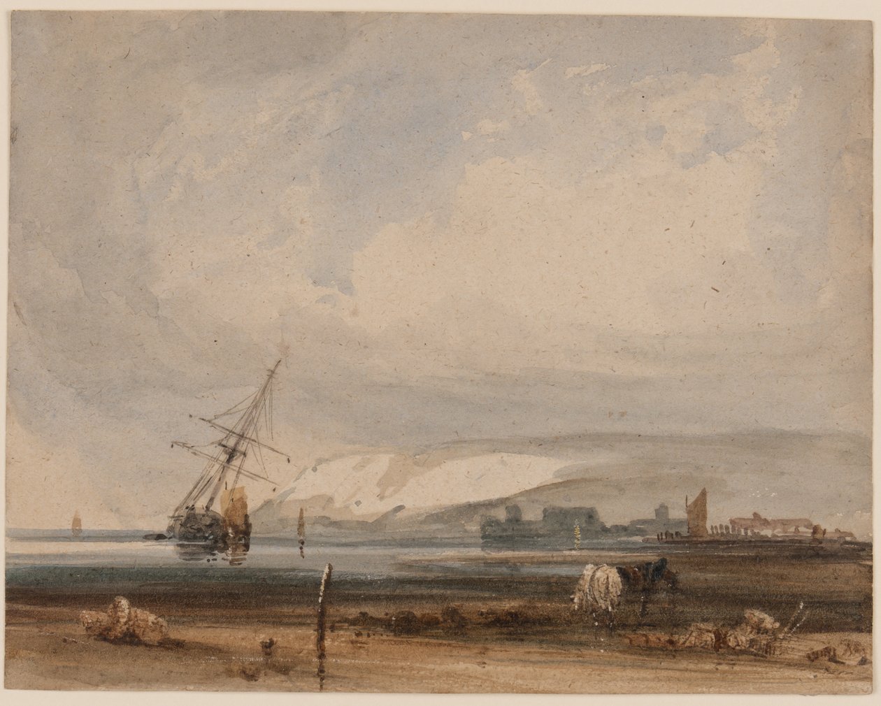 Udsigt langs kysten (wc & gummi arabisk på papir) af Francois Louis Thomas circle of Francia