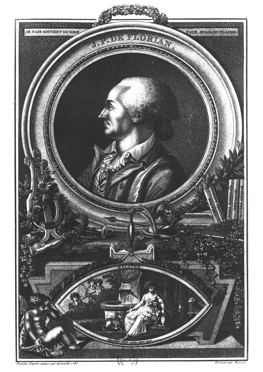 Jean-Pierre Claris de Florian (1755-94) graveret af Massol, 1785 af Francois Maria Isidore Queverdo