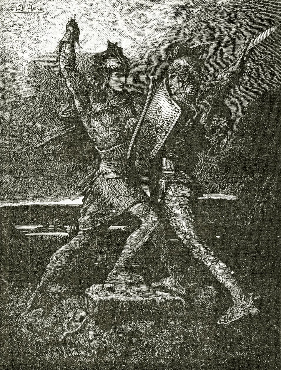 Le Mariage de Roland, 1800-tallet (bw-gravering) af Francois Nicolas Chifflart