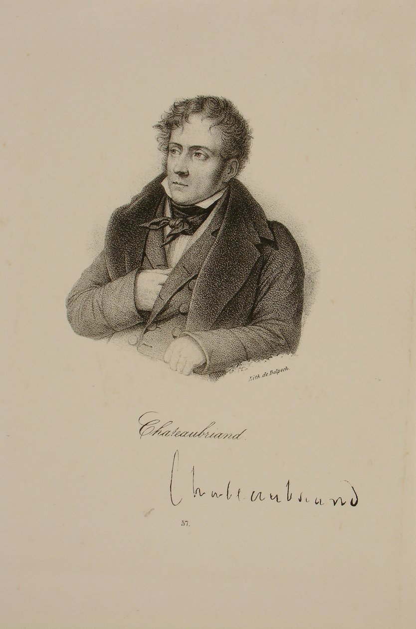 Portræt af Francois Rene (1768-1848) Vicomte de Chateaubriand af Francois Seraphin Delpech