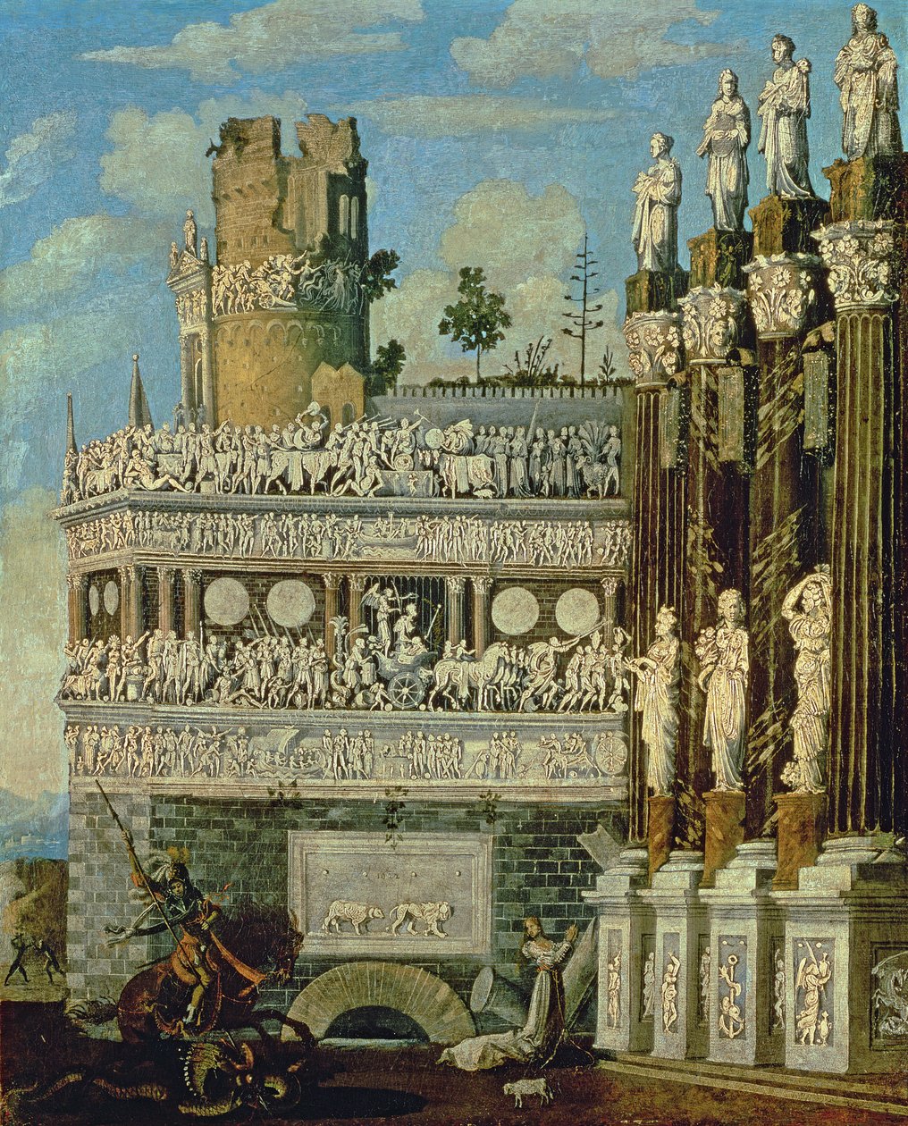 Fantastisk arkitektur med St. George og dragen, 1622 af Francois de Nome
