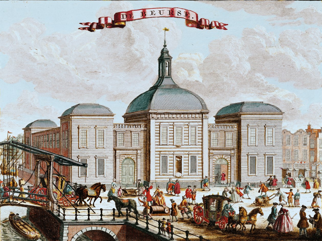 Børsen, Amsterdam, 1743 (farvegravering) af Francois van Bleyswyck