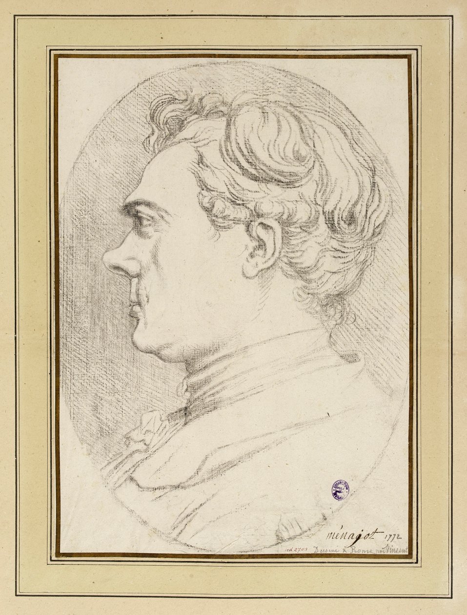 Karikaturportræt af maleren Ménageot, Rom 1772 af François-André Vincent