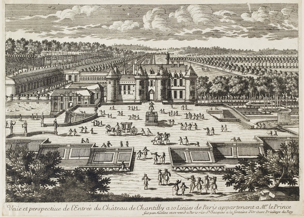 Udsigt over Chateau de Chantilly fra Orangeriet af Francois Antoine Aveline