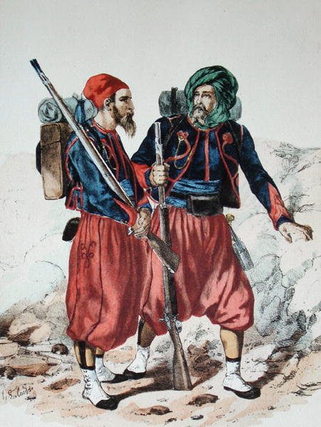 Zouaves, ca. 1860 (farve litho) af Francois Hippolyte Lalaisse