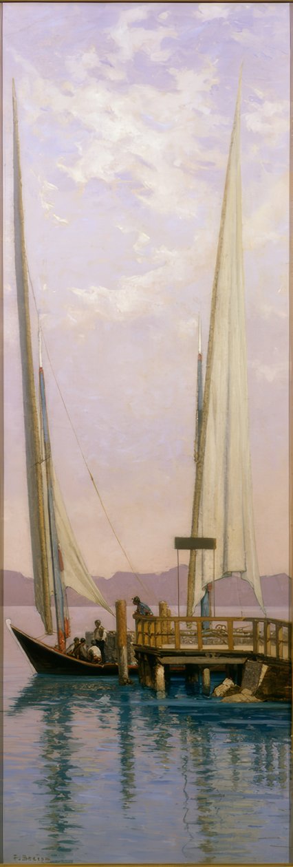 Barke ved landingsbroen af Francois-Louis-David Bocion