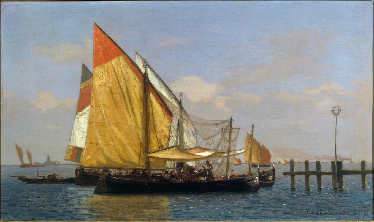 Både og fiskere i Venedig af Francois-Louis-David Bocion