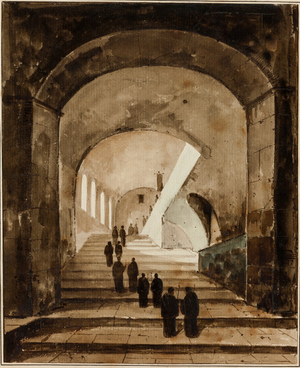 Munke på trappen i Villa of Maecenas i Tivoli af Francois-Marius Granet