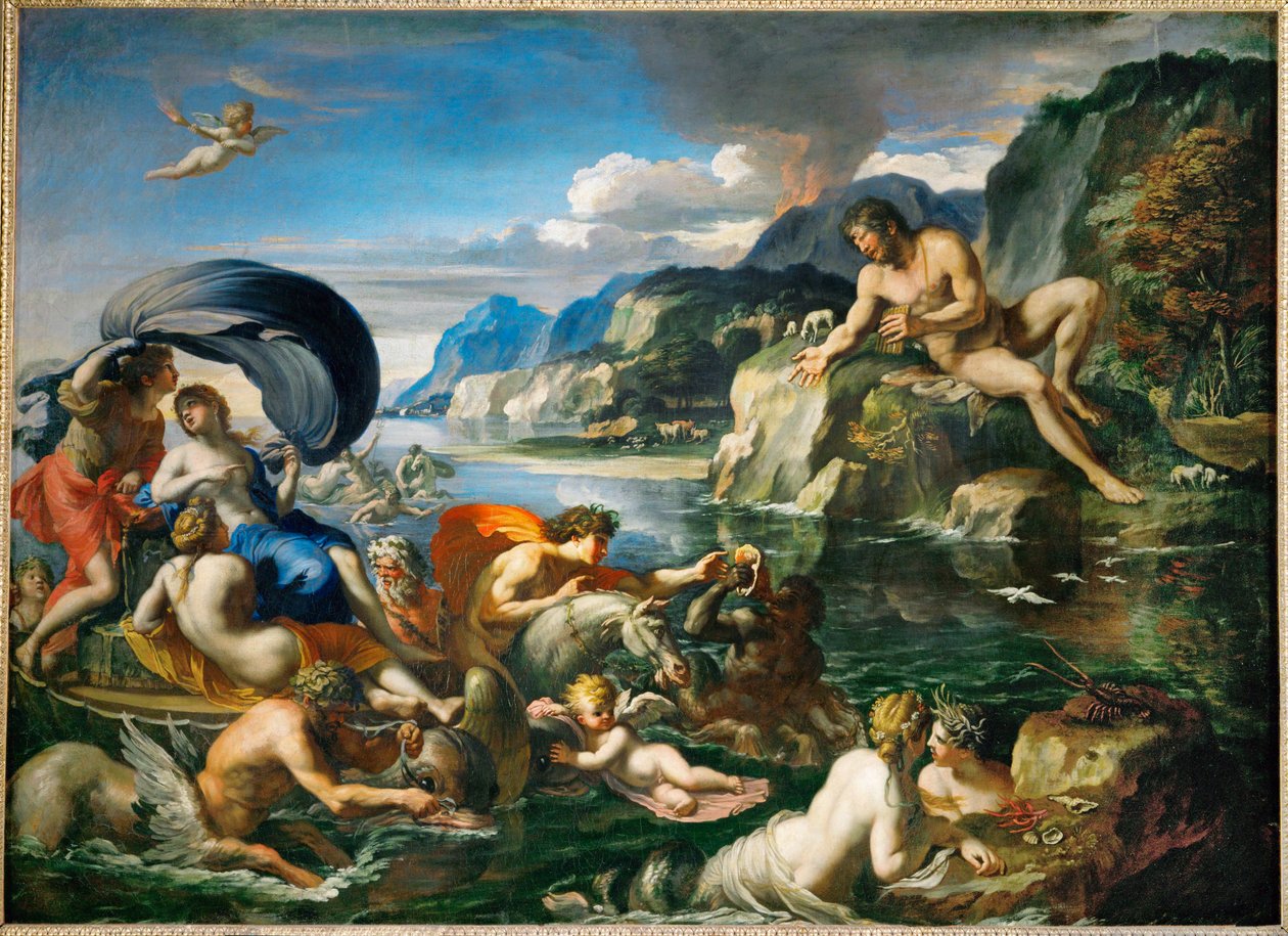 Acis et Galatee se derobant au regard de Polypheme Acis og Galatea gemmer sig foran Polyfemos ... af Francois (1590 1650) (after) Perrier
