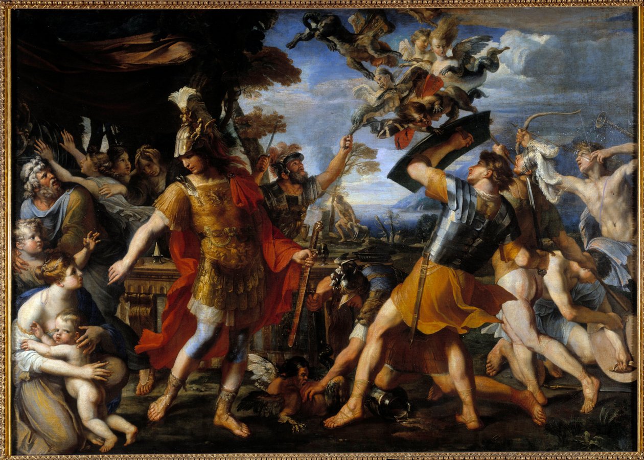Enee og hans ledsagere kæmper mod Harpies-maleriet af Francois Perrier (1590-1650) 1646 Søn. 1,55x2,18 m af Francois Perrier