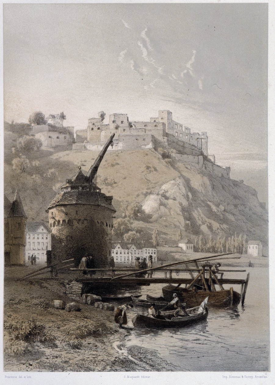 Chateau Saint Coar og Rheinfelds. I "" Den monumentale og maleriske Rhinen"". Litografier af Fourmais og Stroobant af Francois Stroobant