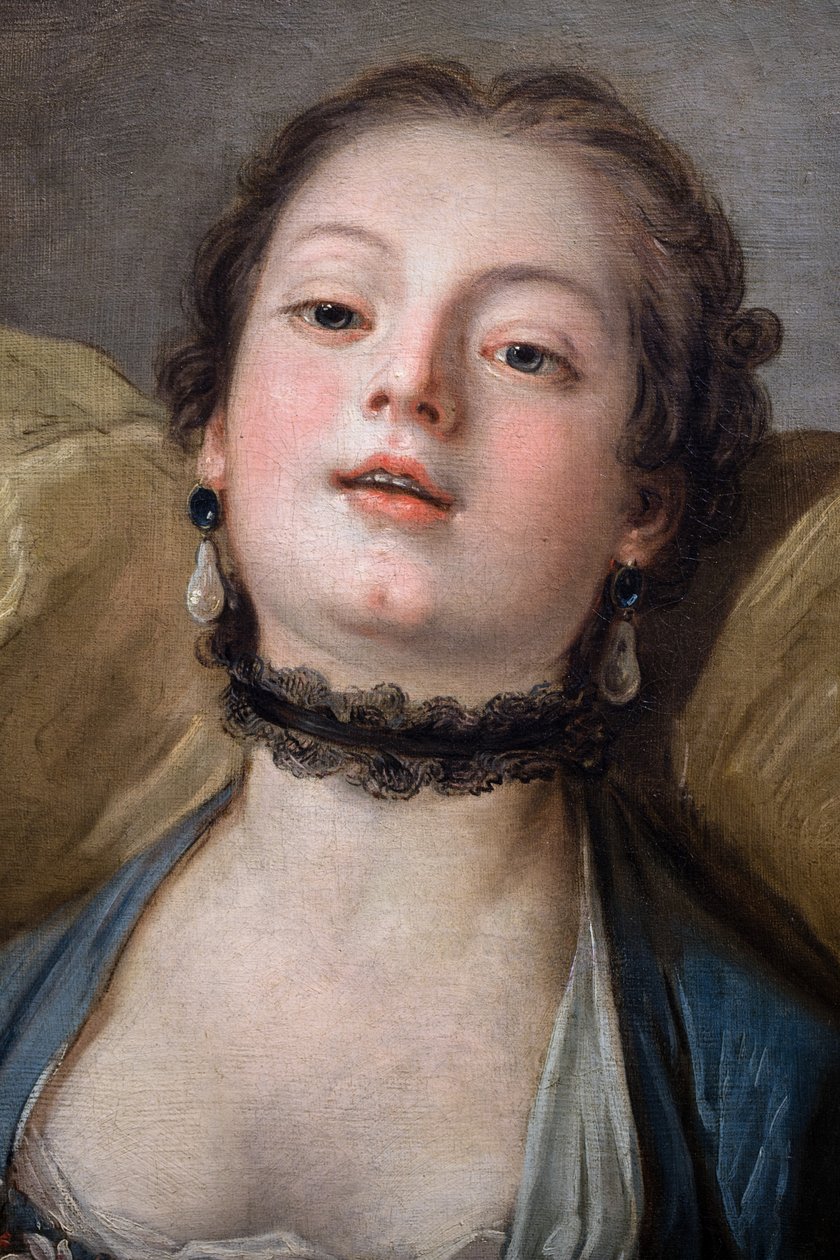 Hovedet af en ung kvinde kaldet La Voluptueuse af Francois (after) Boucher